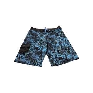 Crazy Shirts Hawaii Mens Blue Camo Floral Swim Cargo Shorts Size 36
